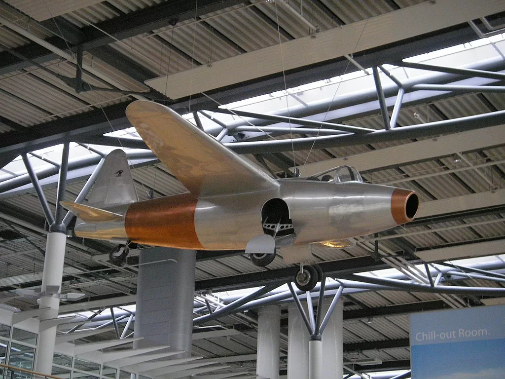 Replica of Heinkel He 178 in the airport arrival hall of Rostock-Laage
