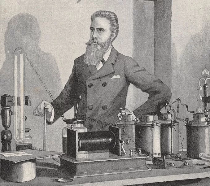 German physics discoveries: Professor Röntgen in his lab
