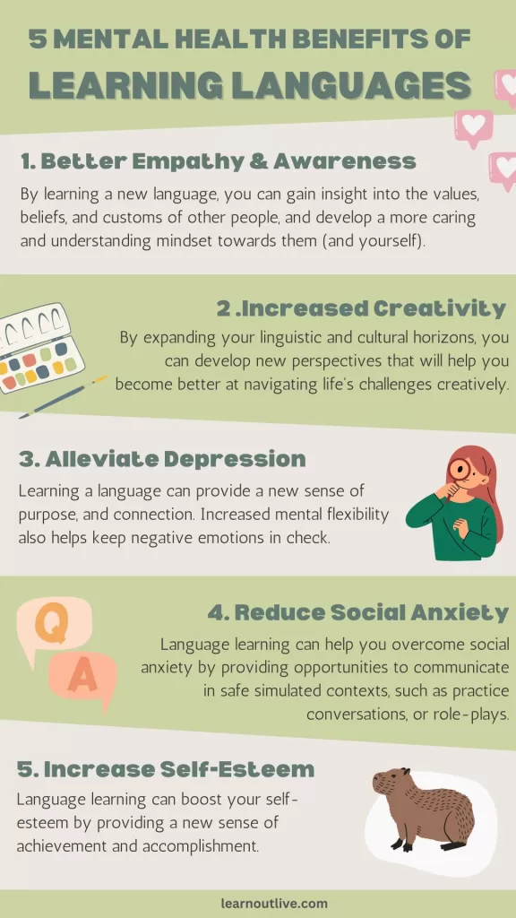 an infographic about mental health and language learning